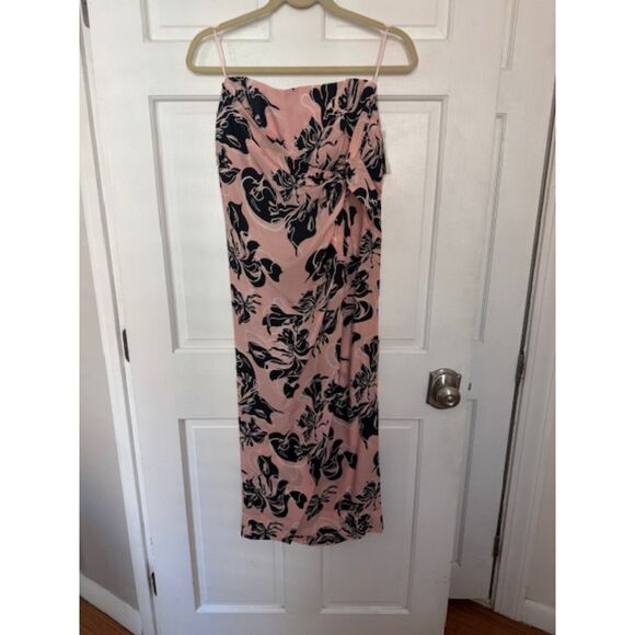 NWT Cedric Charlier Fantasy Silk Pink-Printed Strapless Midi Dress, size 6 - Picture 1 of 9